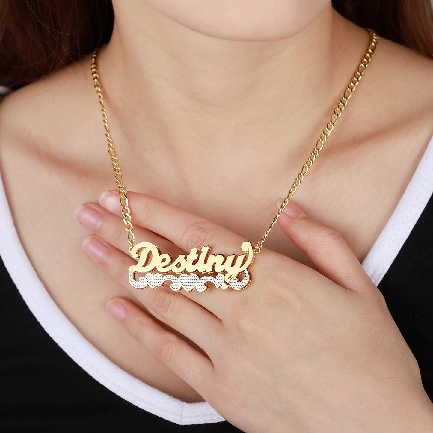 Custom Necklace Name Double Layered Two Tone Personalized 14K Gold Stainless Steel Pendant Nameplate For Women Bridesmaid Gifts