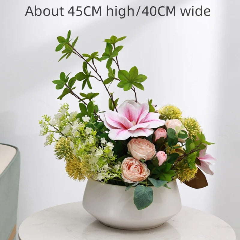 High-End Hotel Home Round Table Turntable Middle Flower Restaurant Imitation Flower Living Room Decoration Ceramic Vase Decor