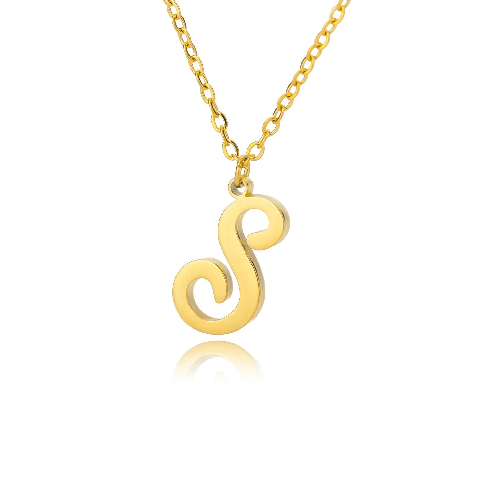 Gold Color Alphabet Letter Pendants Necklace For Women Stainless Steel Initial Letter Jewelry Initial Chain Choker Collares Femm