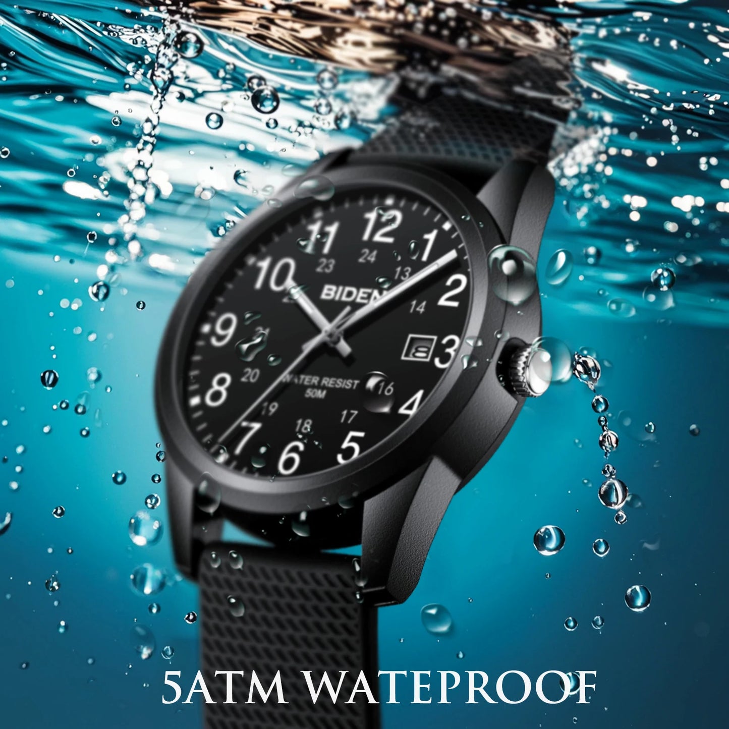 BIDEN Simple Casual Men's Quartz Watch Digital Edition Waterproof Calendar Luminous Silicone Strap Comes with Watch Box