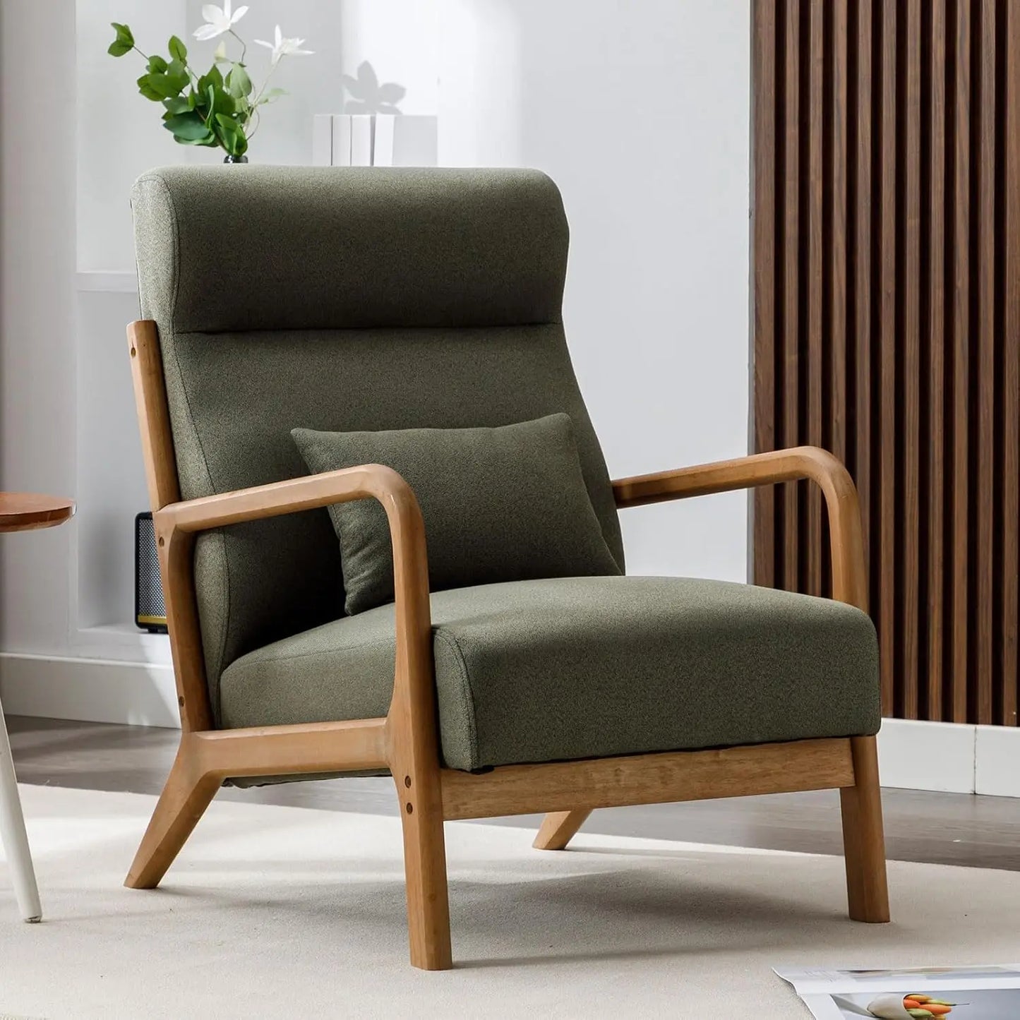 Mid Century Modern Accent Chairs Set of 2, Single Fabric Lounge Reading Armchair with Solid Wood Frame,Easy Assembly Arm Chairs