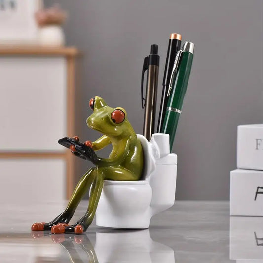 Frog Figurine Funny Collectible Ornament Desktop Frog Resin Statue Frog Sitting On Toilet Home Gardening Sculpture Figurine