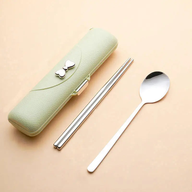 2/3PCS stainless steel portable cutlery student outdoor good-looking Korean spoon fork and chopsticks storage box gift set
