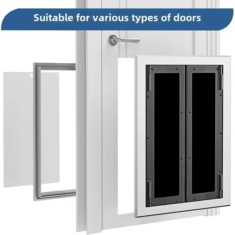 Heavy-duty aluminum alloy pet double door opening, big dog free two-way entry and exit
