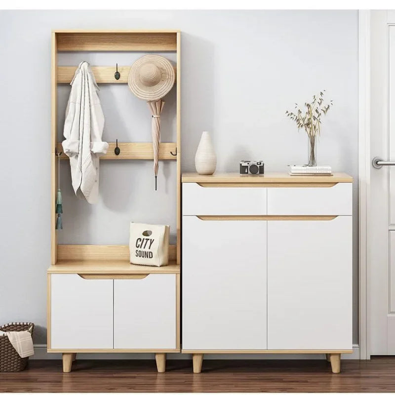 Living Room Large Capacity Shoe Cabinet Home Doorway with Clothes Rack Integrated Shoes Rack Clothing Storage Entrance Cabinet