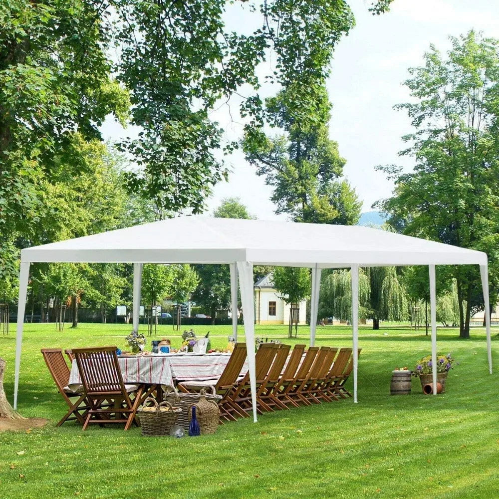 Feet Outdoor Canopy Tent, Wedding Party Tent with 16 Stakes & 8 Wind Ropes, Yard Enclosed White Tent for Events Parties,Backyard