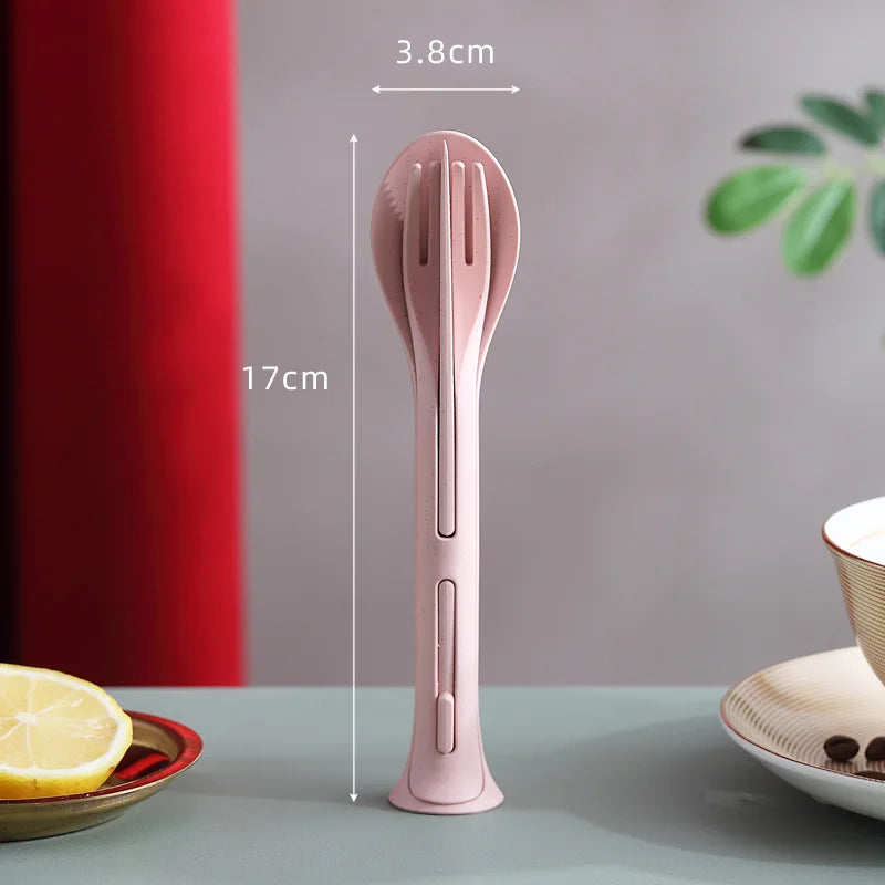 Portable Cutlery Set 3 In 1 Travel Reusable Cutlery Set Japan Style Wheat Straw Knife Fork Spoon Dinnerware Kitchen Tableware