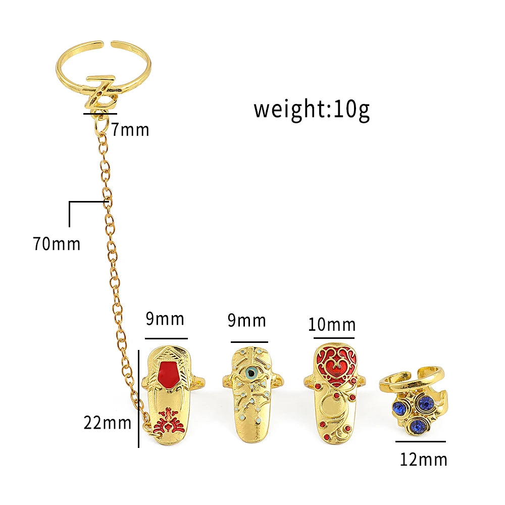 Game The Legend of Nail Ring Set Gold Plated Ring for Women Girl Trend Party Jewelry Tears of the Kingdom Accessories