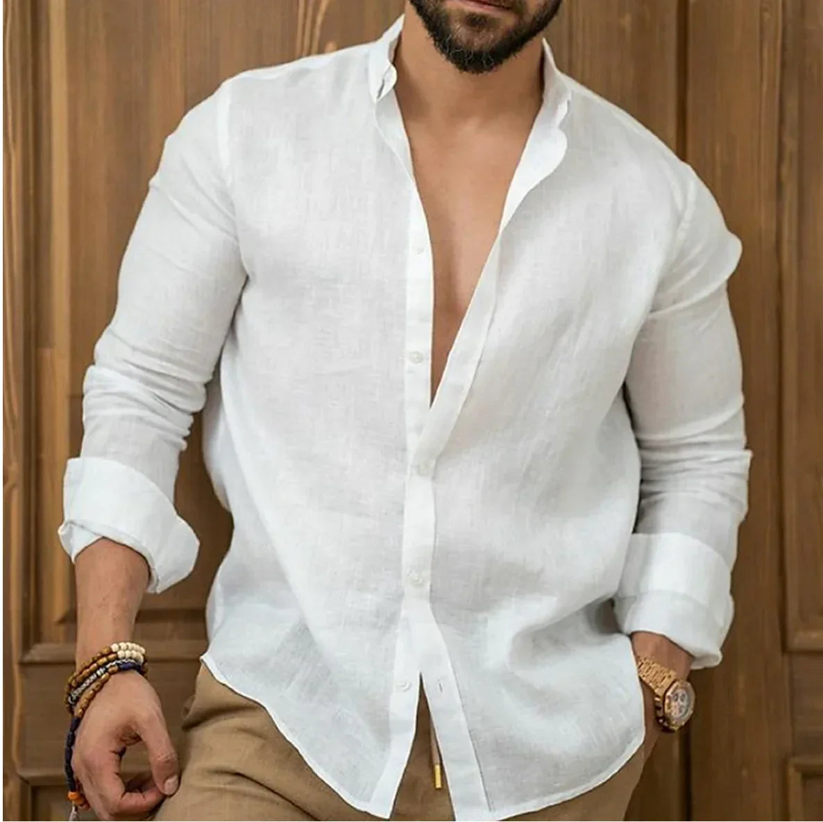 Men's Summer Beach Shirt Linen Button Up Long Sleeve Plain Lapel Spring & Summer Casual Daily Clothing
