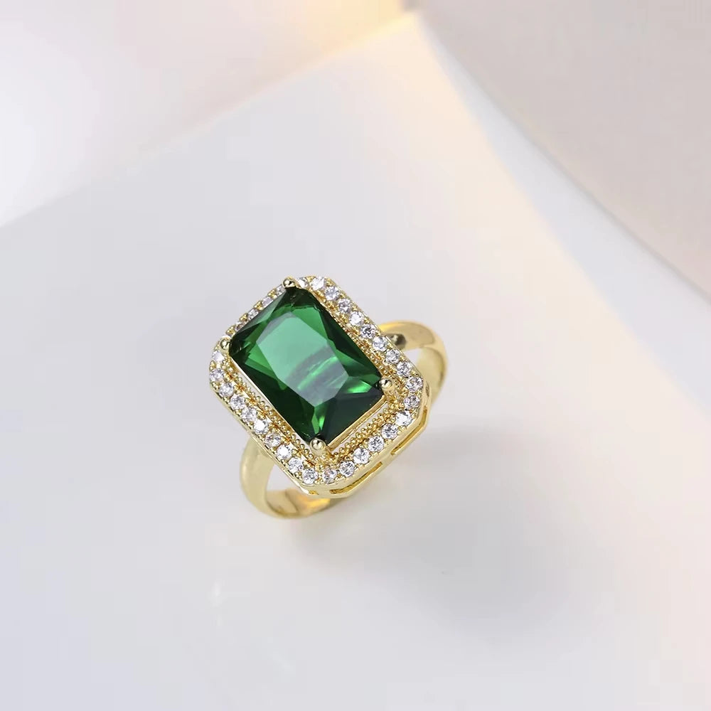 Classic Women's Three Piece Jewelry Set Statement: Jadeite Ring, Fashion Green Zircon Ring, Earrings, Necklace, Wedding Jewelry