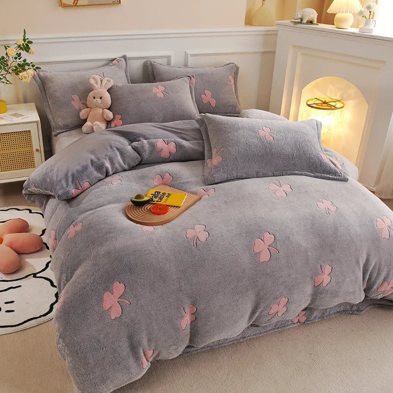 Thick Fleece Warm Flannel Coral Winter Duvet Cover Double Sided Velvet Bedding Set Single Double Queen King Size Quilt cover