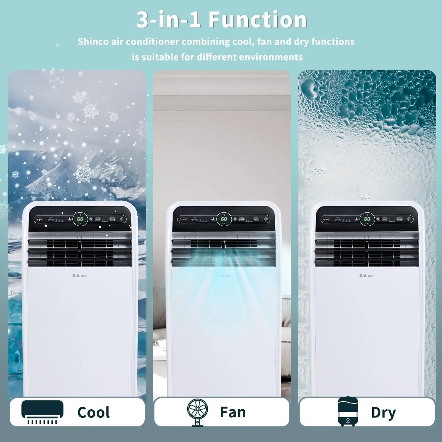 10,000 BTU Portable Air Conditioner, Portable AC Unit with Built-in Cool, Dehumidifier & Fan Modes for Room up to 300 sq.ft, RC