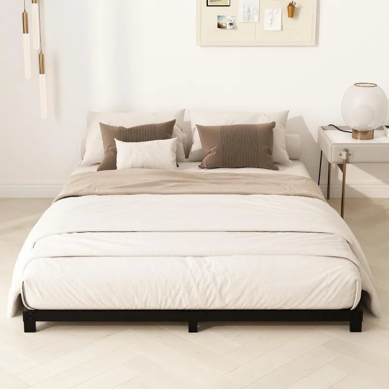 4 Inch King Size Bed Frame, Heavy Duty Metal Platform Low Bed Frame Full, No Box Spring Needed, Noise Free, Easy Assembly, Black