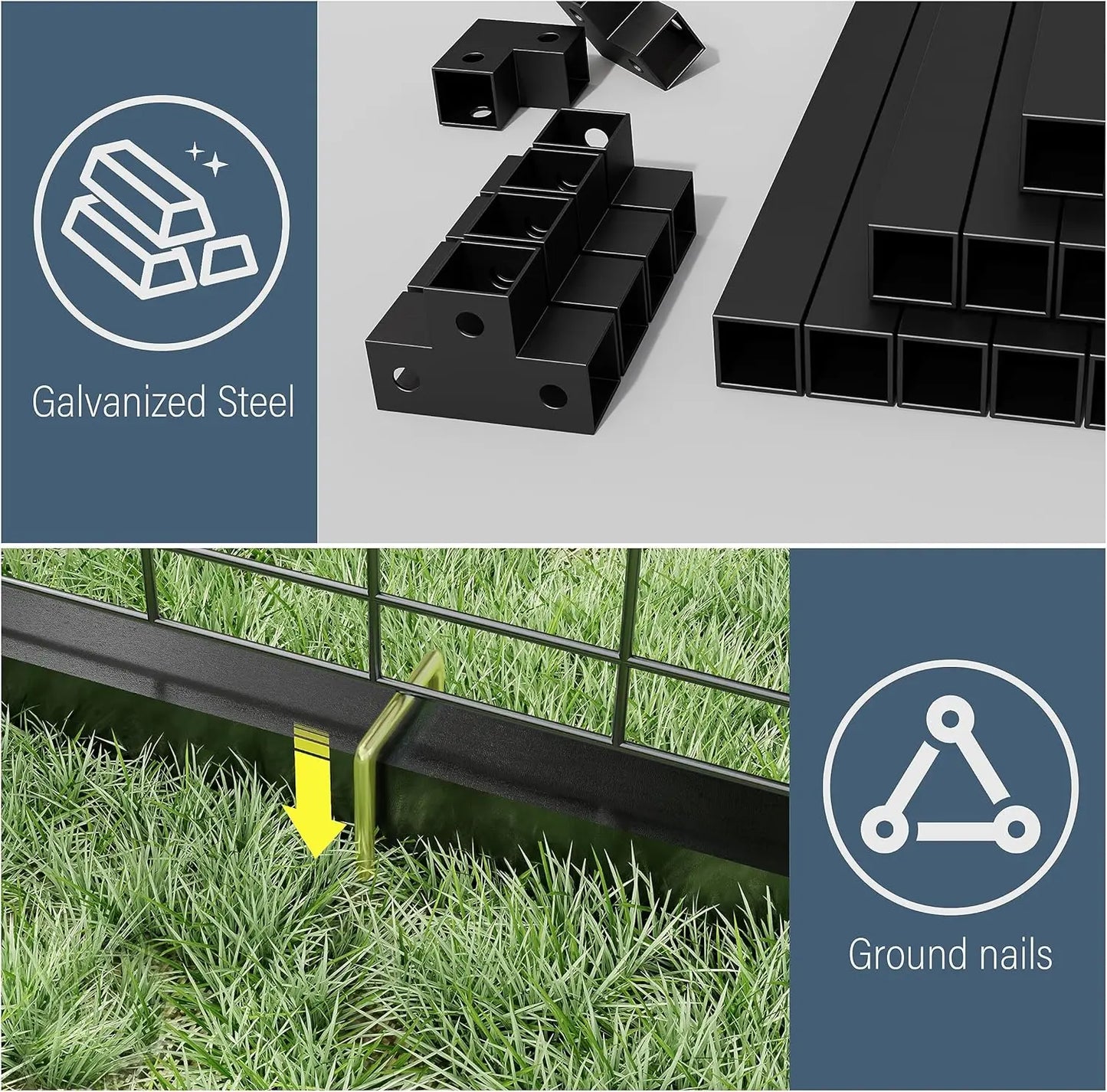 Large Dog Kennel with Roof, for Big Dogs, Galvanized Steel Dog Fence Pen with Ground Nails and Double Safety Rotate Door Lock