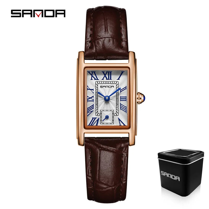 Sanda 1116 New Fashion 2025 Elegant Design Rectangle Dial Water Resistant Quartz Movement Business Women Analog Wrist Watch