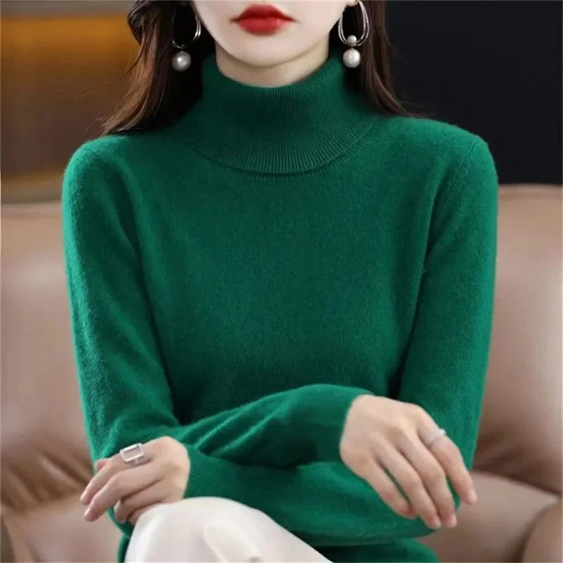 Women Sweater 2023 Autumn Winter Cashmere Turtleneck Warm Knitwear Casual Solid Bottoming Shirt Fashion Knit Pullovers Sweater
