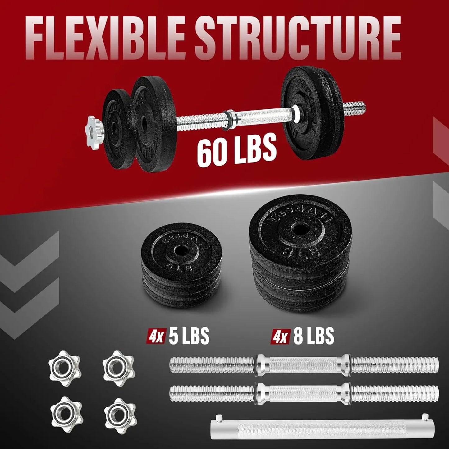 Adjustable Dumbbell Set with Weight Plates/Connector - Exercise & Workout Equipment - Size Options 40lbs to 200lbs