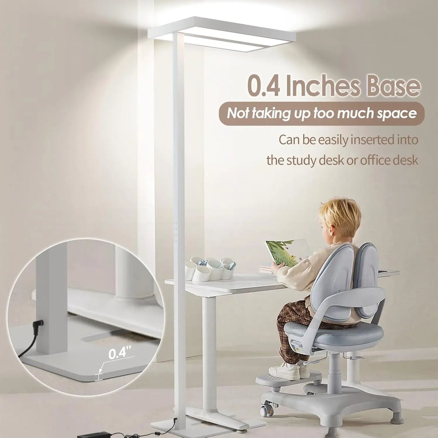 120W Led Floor Lamp 4000K For Office, 76.6'' 12600Lm Dimmable Natural Daylight Eye-Caring Free Standing Lamp With Daylight