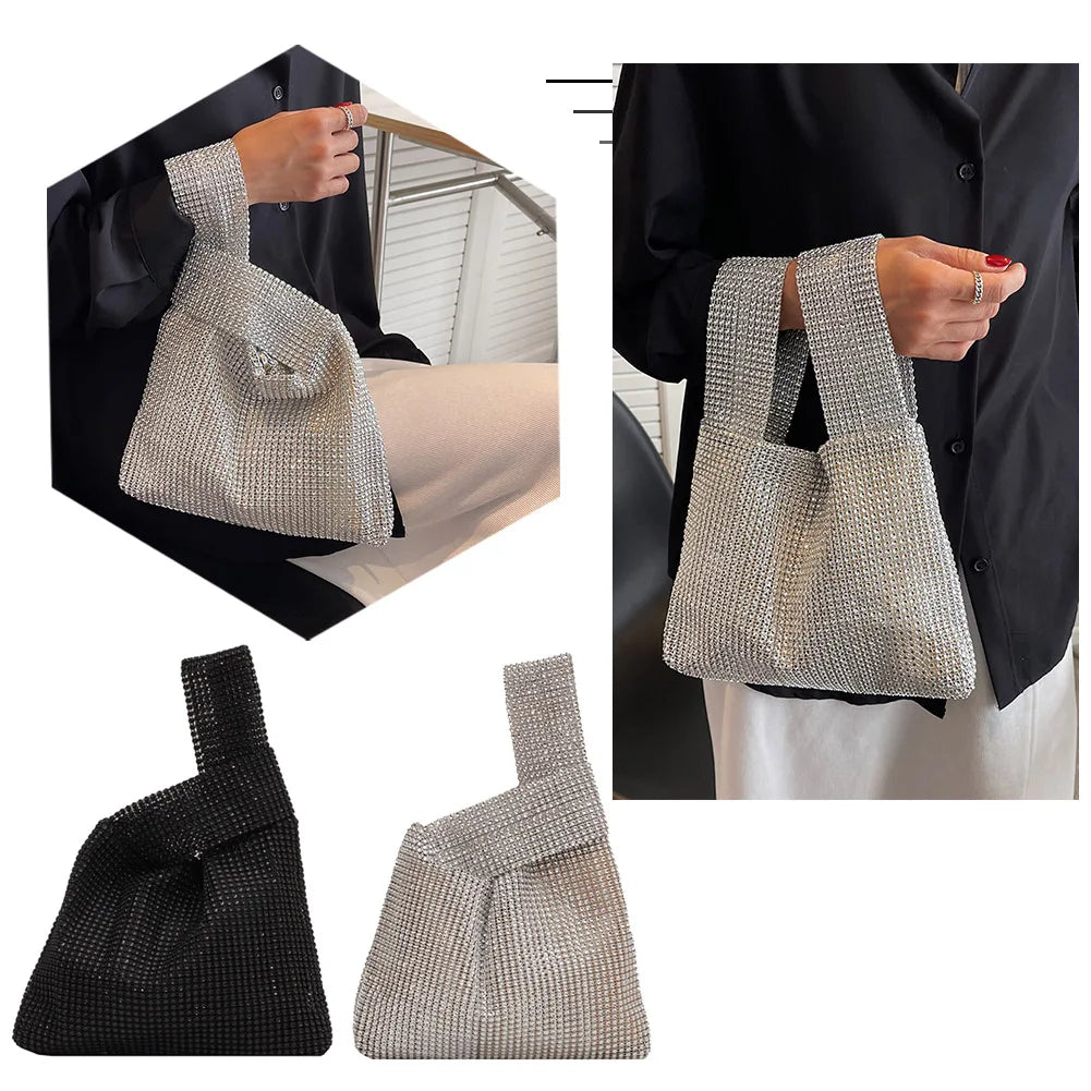 Women Fashion Sequin Bag Solid Color Rhinestone Shinny Clutch Bag Versatile Sparkly Evening Bags Female Evening Party Handbag