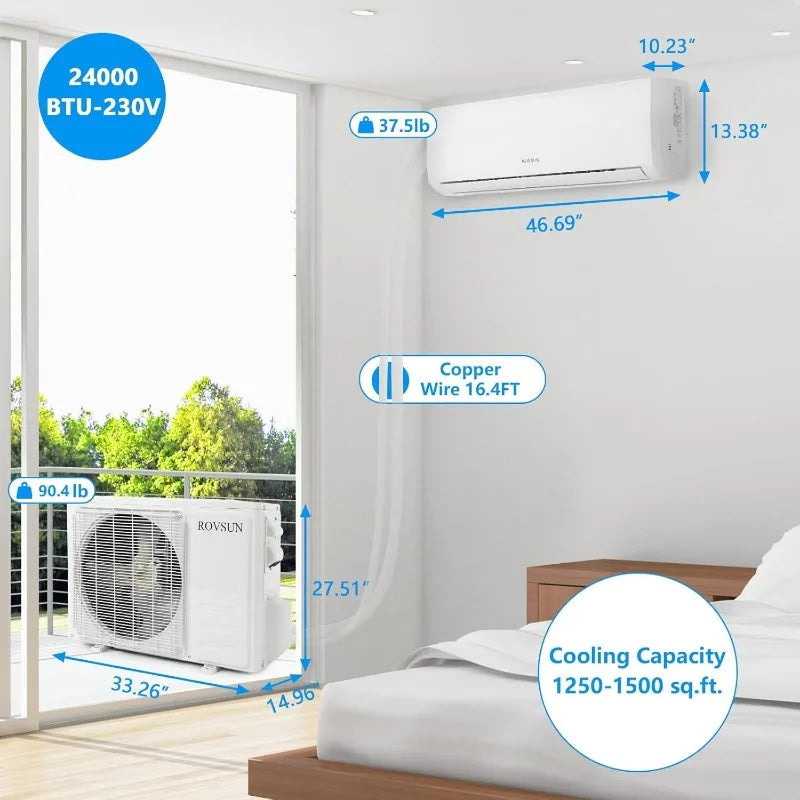 24000 BTU Mini Split AC/Heating System with Inverter, Ductless Split-System Air Conditioner with Pre-Charged Condenser