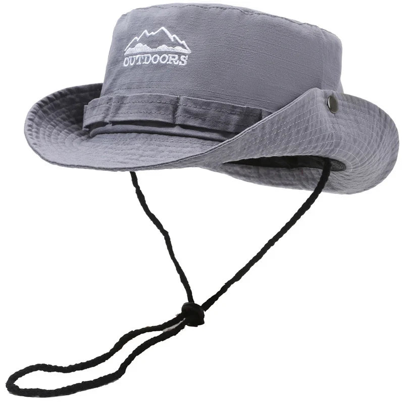 Outdoor Men Bucket Hats Summer Anti-UV Wide Brim Panama Hunting Hiking Hat Letter Embroidery Fisherman Hat Beach Sunscreen Cap