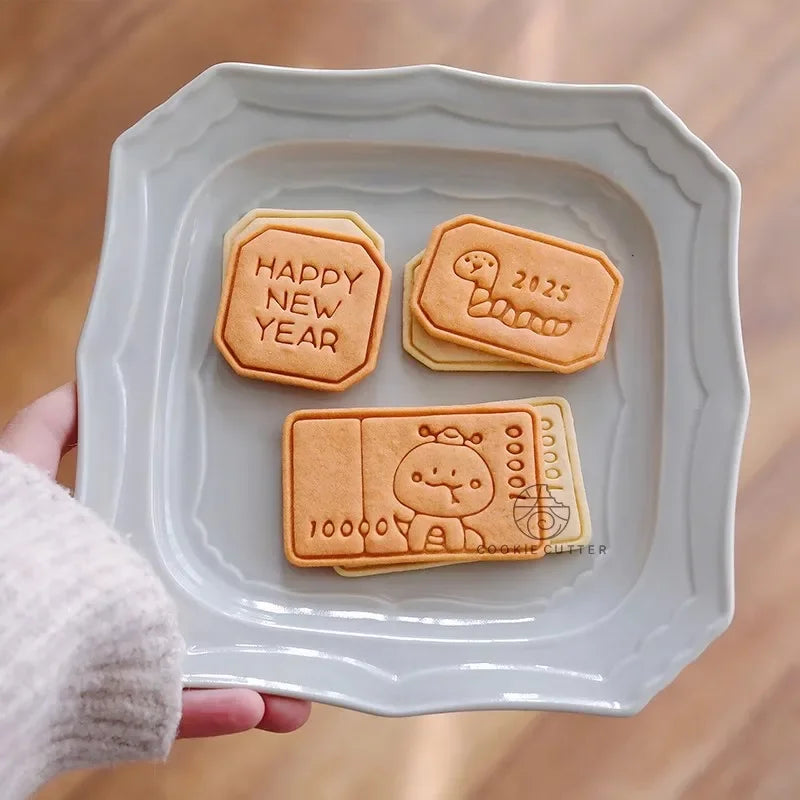 2025 Chinese Snake Year Cookie Cutter Mold Fortune Blessing Biscuit Stamp Pastry Dessert Fondant Cake DIY Bakeware Kitchen Items
