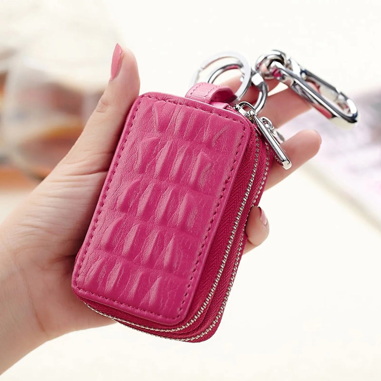 Leather Key Holder Bag Versatile Textured Leather Keychain Money Bag for Men Women Teenage Mini Wallet