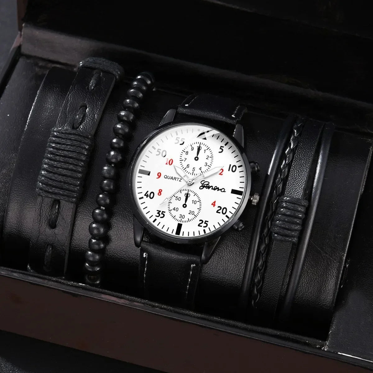 4/1pcs Men Watches Set Luxury Fashion Design Leather Watch Quartz Men Watch Clock Gift Montre Homme Relogio Masculino（no Box）