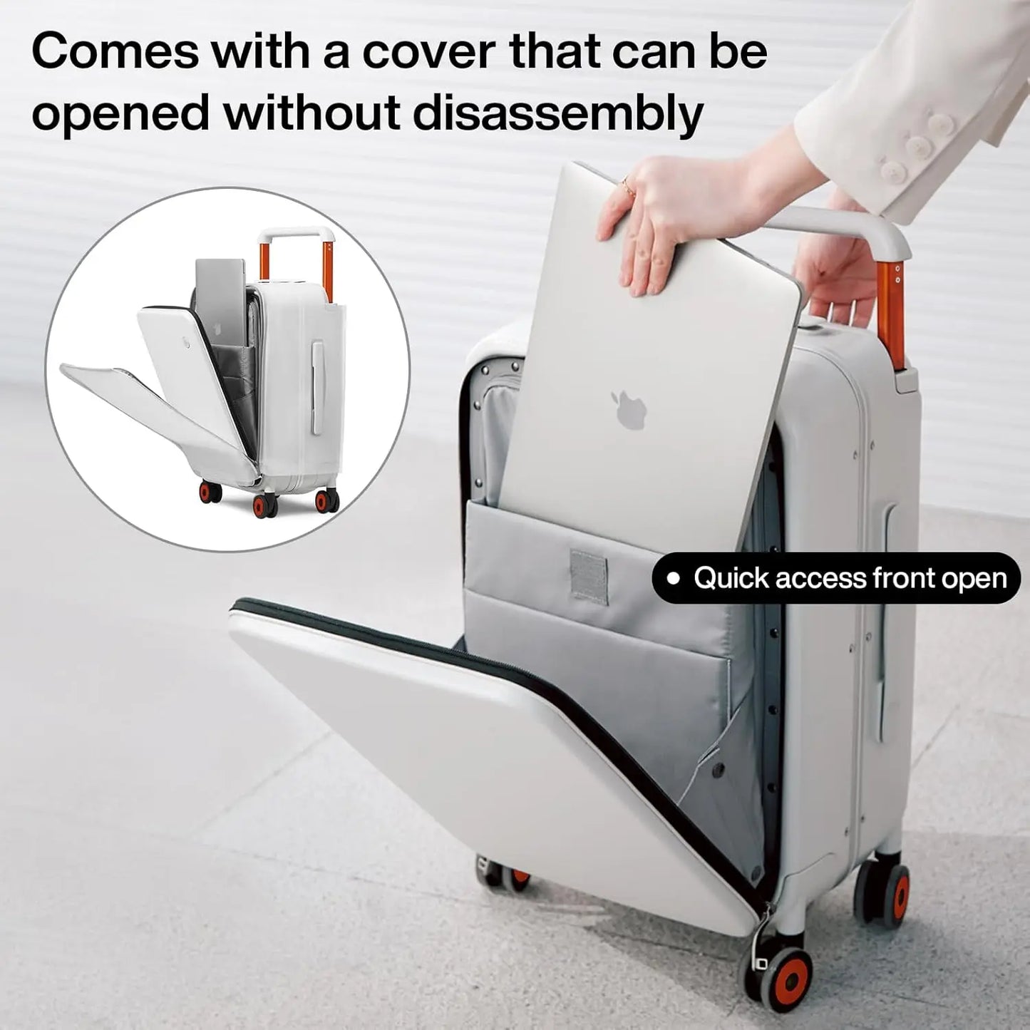 Carry On Luggage Wide Handle Luxury Design Rolling Travel Suitcase PC Hardside with Aluminum Frame Hollow Spinner Wheels, w