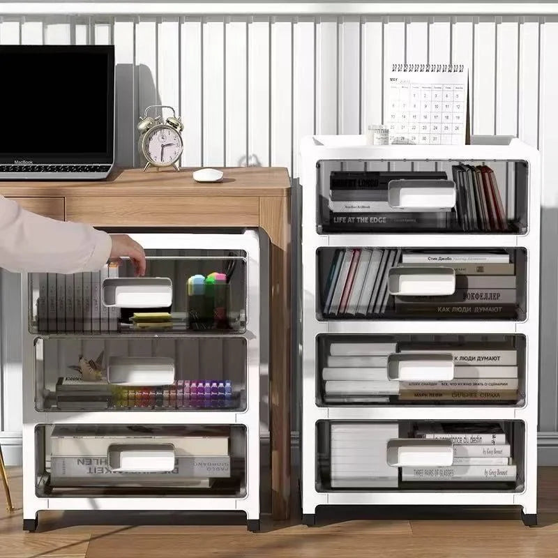 3-6 Tier Storage Cabinet,Large Capacity & Space-Saving Organizer,Transparent Black for Living Room/Bedroom/Study