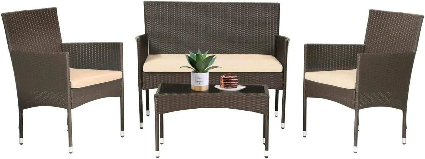 Patio Furniture Set Outdoor Furniture Sets Gray Wicker/Khaki Cushions Living Room Chairs Outdoor Garden Lounge Rattan Dining