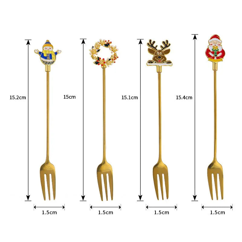 4PCS 304 Stainless Steel Golden Cutlery Christmas Cutlery Coffee Stirring Spoon Christmas Gift Santa Dessert Spoon Kitchenware