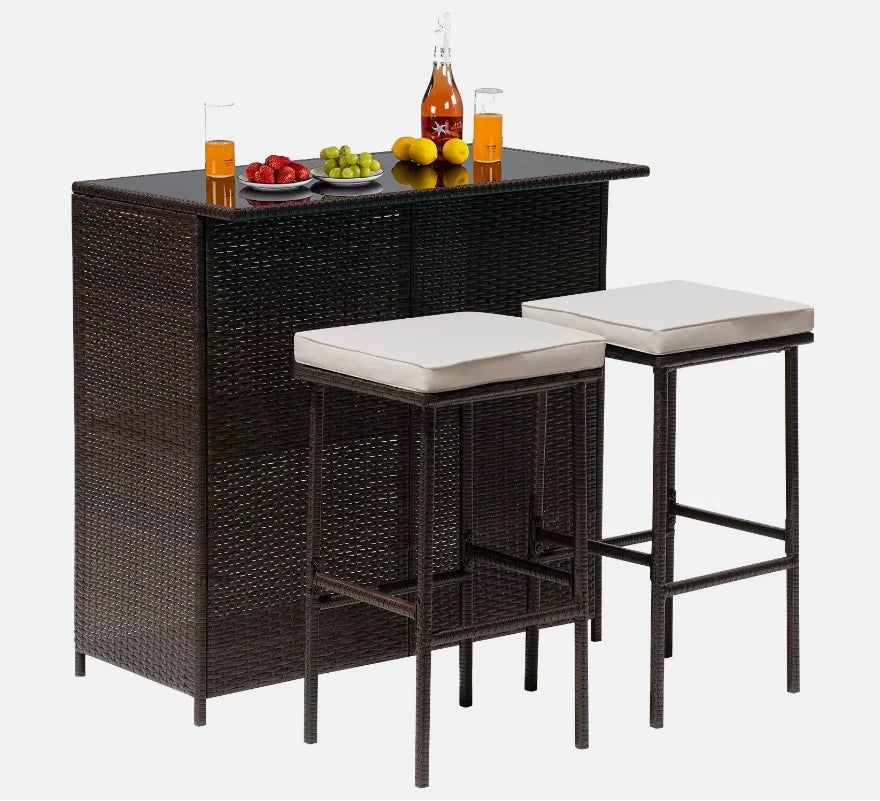 A three-piece outdoor bar set Terrace wicker counter high table set Solid frame