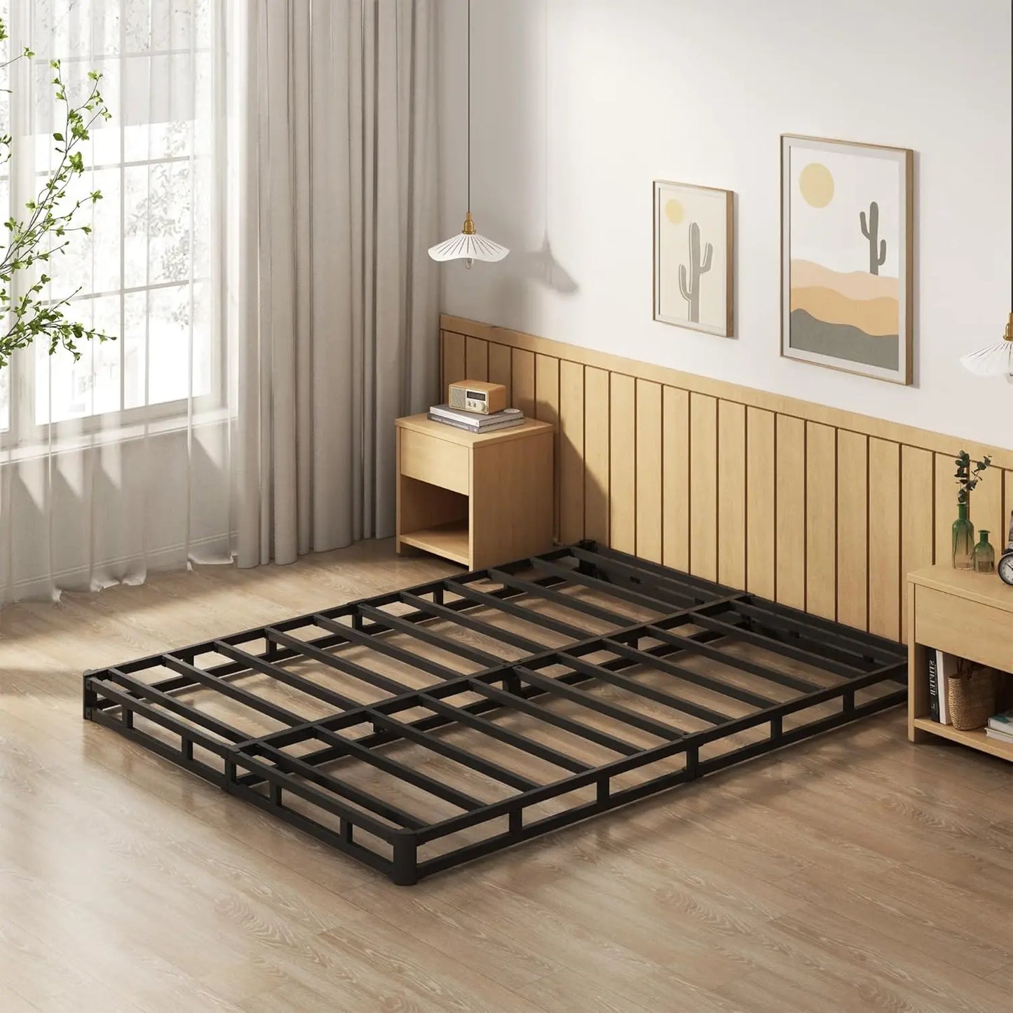 new 5 Inch Box Spring Queen Size Bed Base, 3000 lbs Heavy Duty Metal Mattress Foundation with Fabric Cover, Easy Assembly