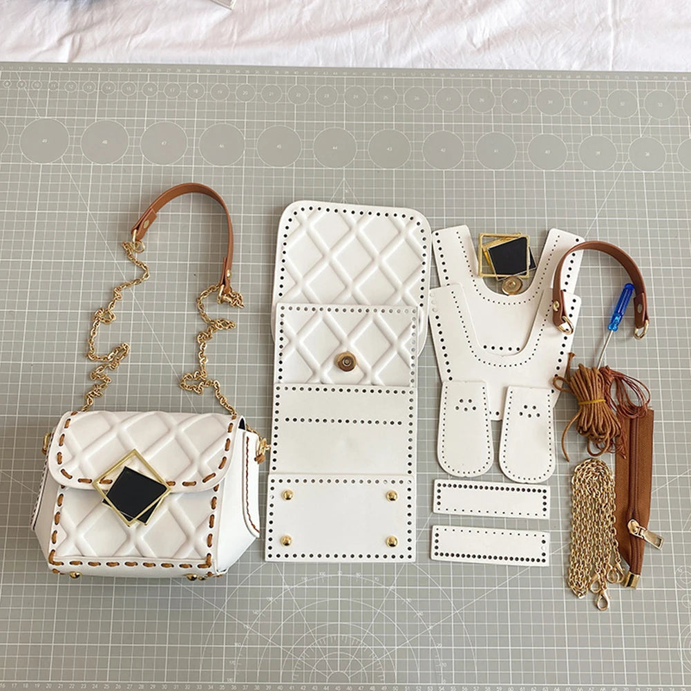 DIY Handmade PU Leather Rhombus Parts Weave Material Set Handbag Shoulder Strap Crossbody Bag Women Accessories With Hardware
